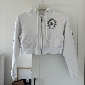 Chrome Hearts Bella hadid cropped white zip up hoodie